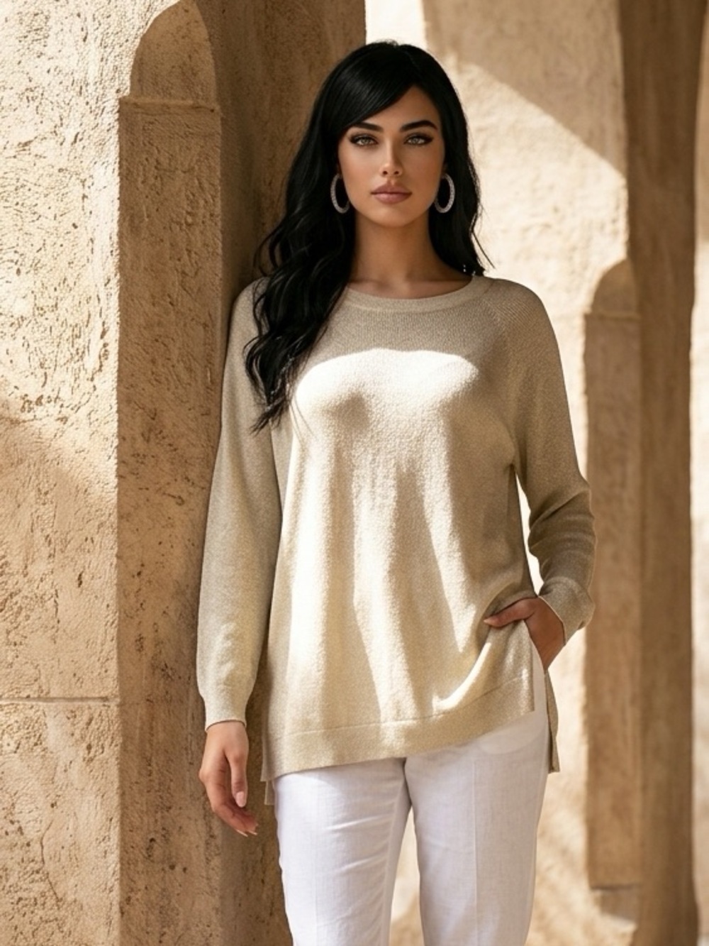 NWT Liz Claiborne Women’s Cream/Tan Rayon Scoop Neck Sweater - Size XXL